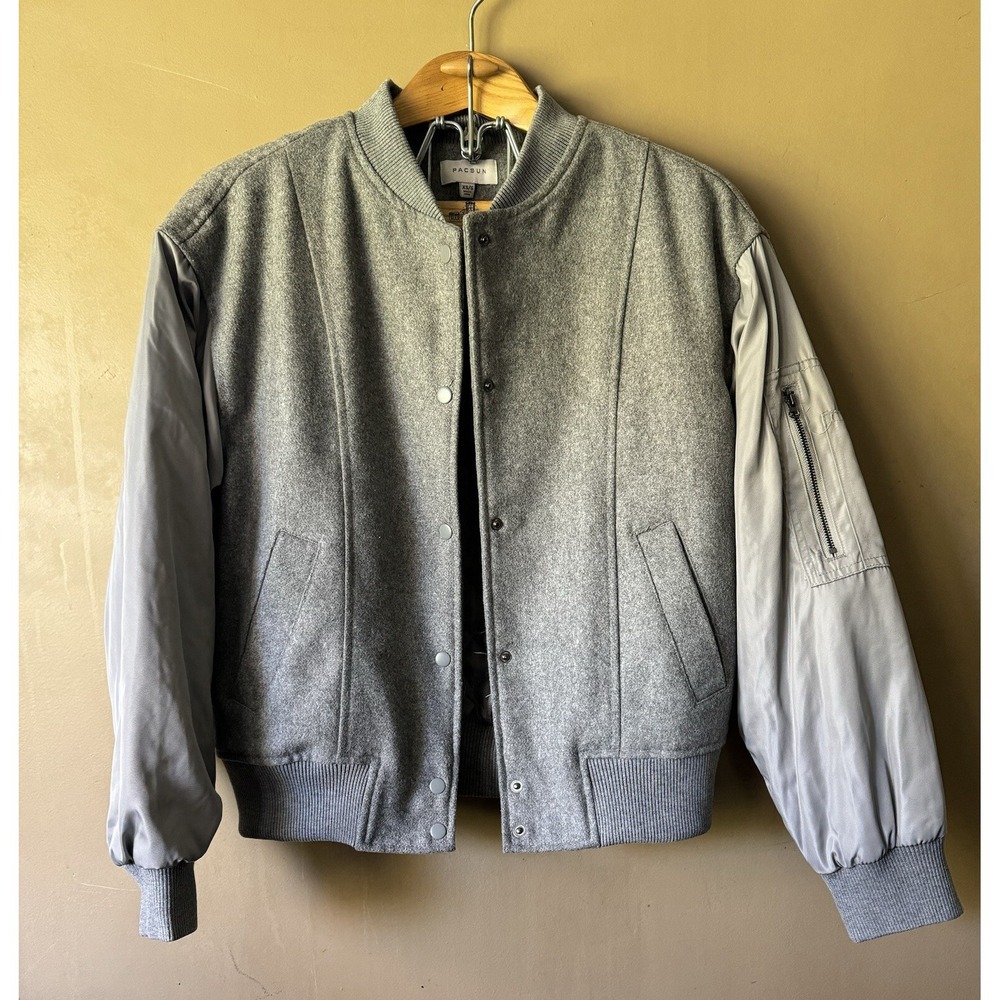 PacSun Varsity Bomber Jacket Unisex XS/S Gray New Wool Blend‎ Retro NWT